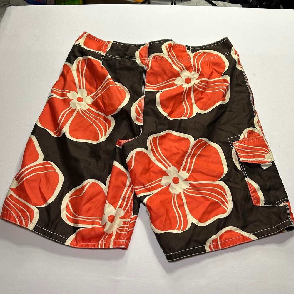 Y2K Baggy Orange Hibiscus Floral Surf Shorts - Picture 4 of 6